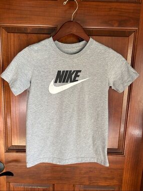 Nike Gray Tee with Black Logo and White Swoosh- Boys Medium